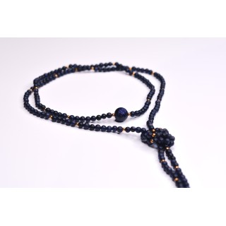 Collier LOLA Blue Sandstone 99€ | Perles Naturelles Acier Doré 120cm