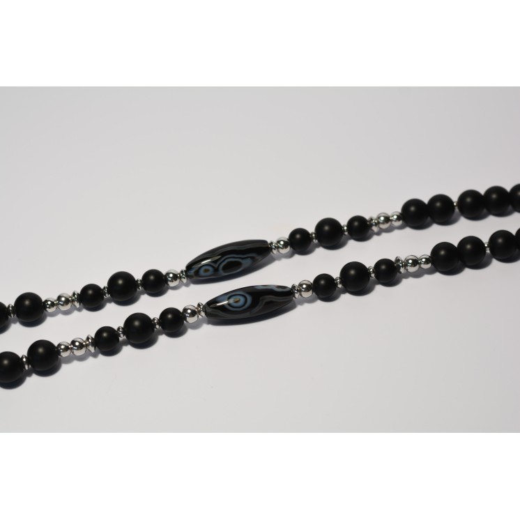 Collection Ethnique - CROIX ETHIOPIENNE ARGENT ONYX MAT