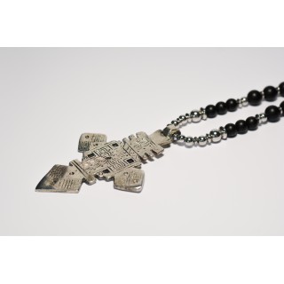 Collection Ethnique - CROIX ETHIOPIENNE ARGENT ONYX MAT