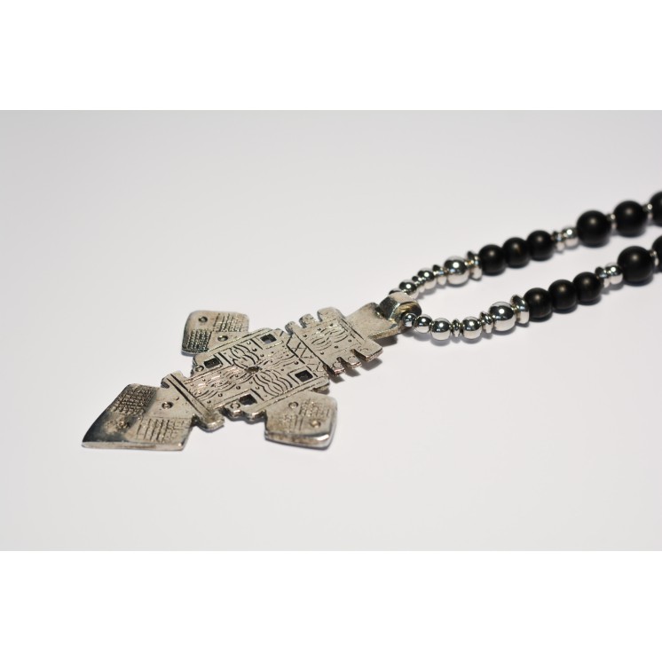 Collection Ethnique - CROIX ETHIOPIENNE ARGENT ONYX MAT