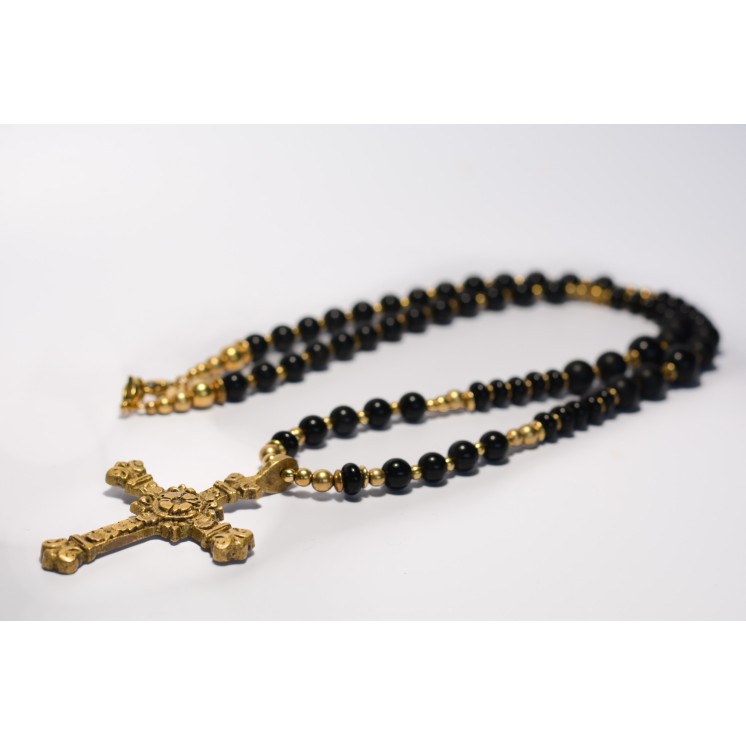 Collier ethnique- Croix - Onyx noire