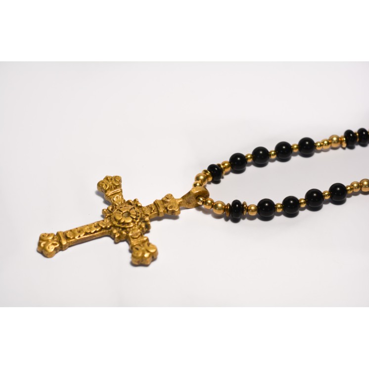 Collier ethnique- Croix - Onyx noire
