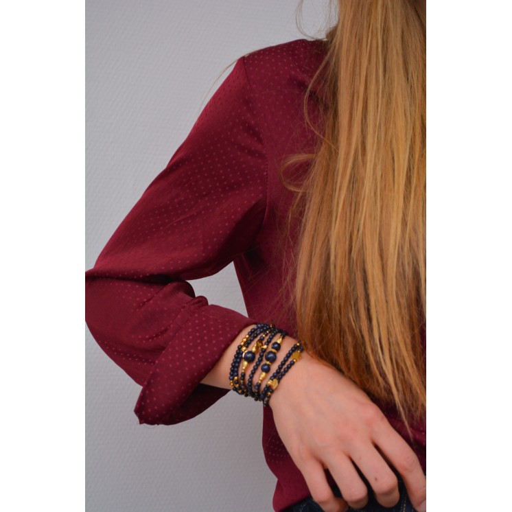 Bracelet LINA Double Blue Sandstone 49€ | Perles Naturelles Acier Doré