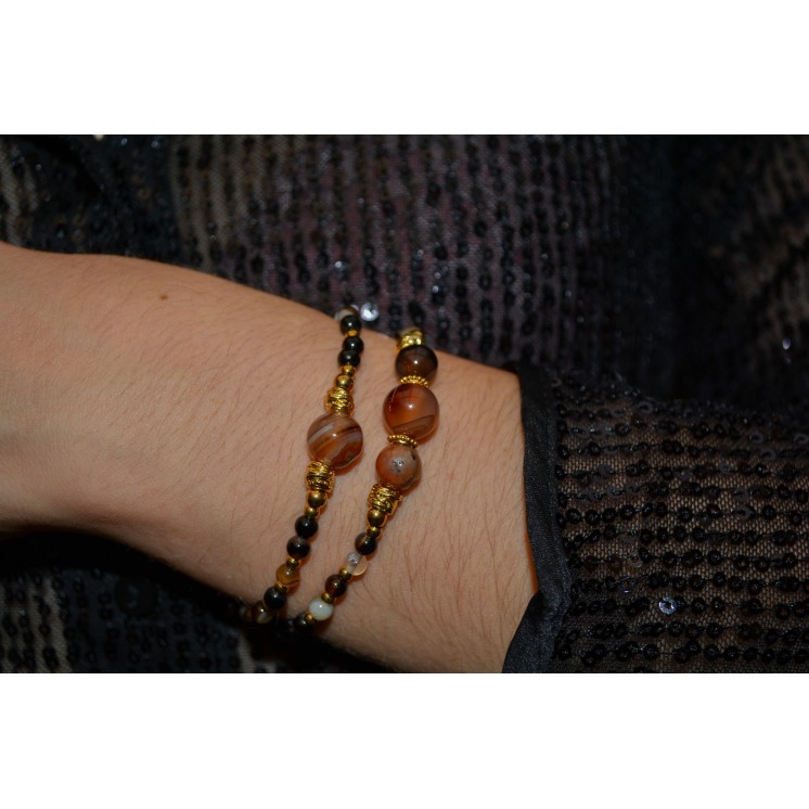 Bracelet EMY 1B Agate Rayée Marron 45€ | Pierre Naturelle