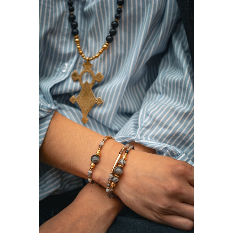 Bracelet LINA Simple - Motif : tube - Agate Botswana