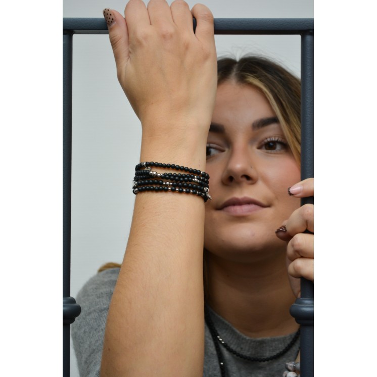 Bracelet LINA Double Onyx Mat - Cœur et Papillon