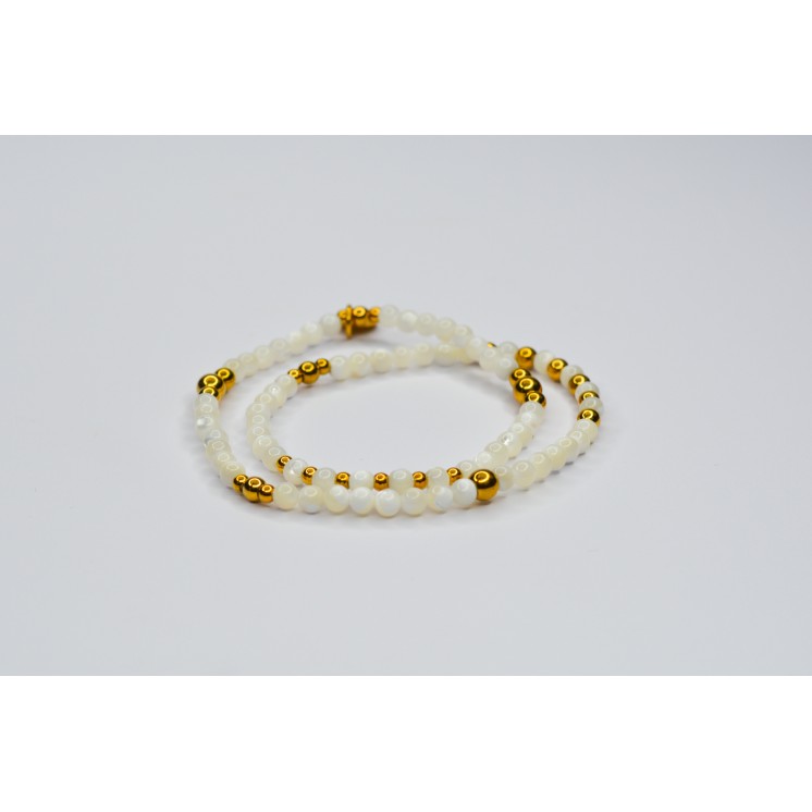 Bracelet LINA Double - Perles de coquillage blanche
