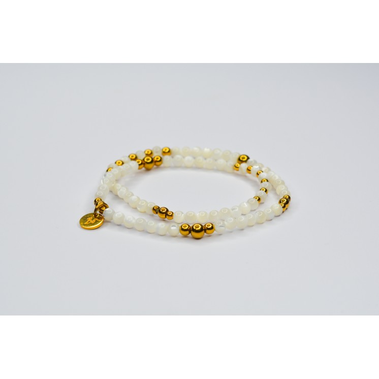 Bracelet LINA Double - Perles de coquillage blanche