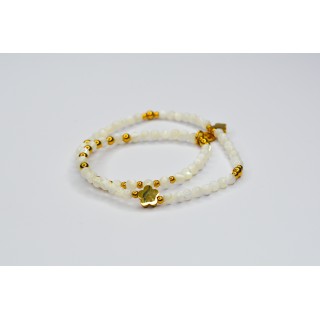 Bracelet LINA Double Perles de Coquillage blanche - Fleur et Papillon
