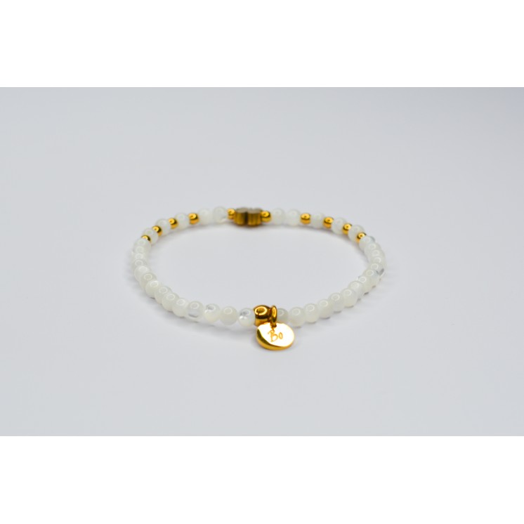 Bracelet LINA Simple Perles de Coquillage blanche - Trèfle