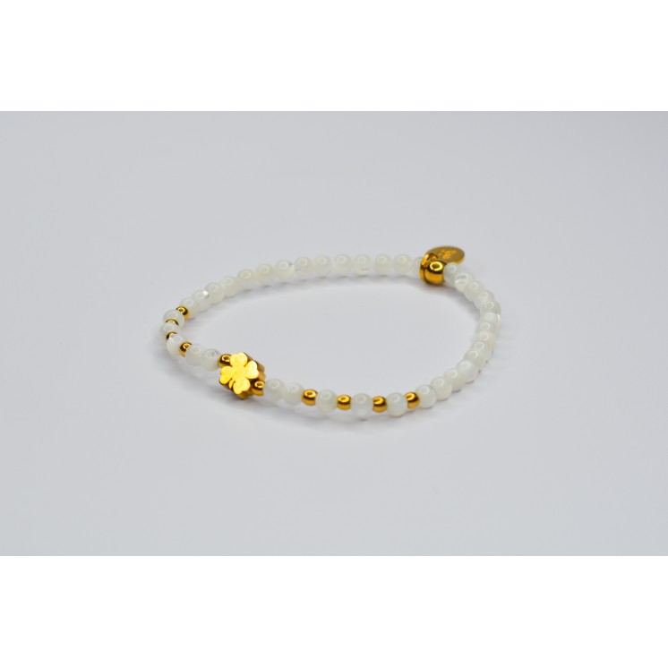 Bracelet LINA Simple Perles de Coquillage blanche - Trèfle