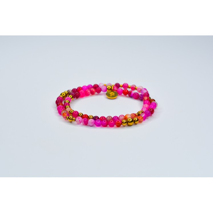 Bracelet LINA Double Agate Fushia rayée