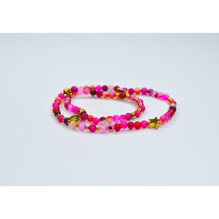 Bracelet LINA Double Agate Fushia rayée - Étoile et Lune