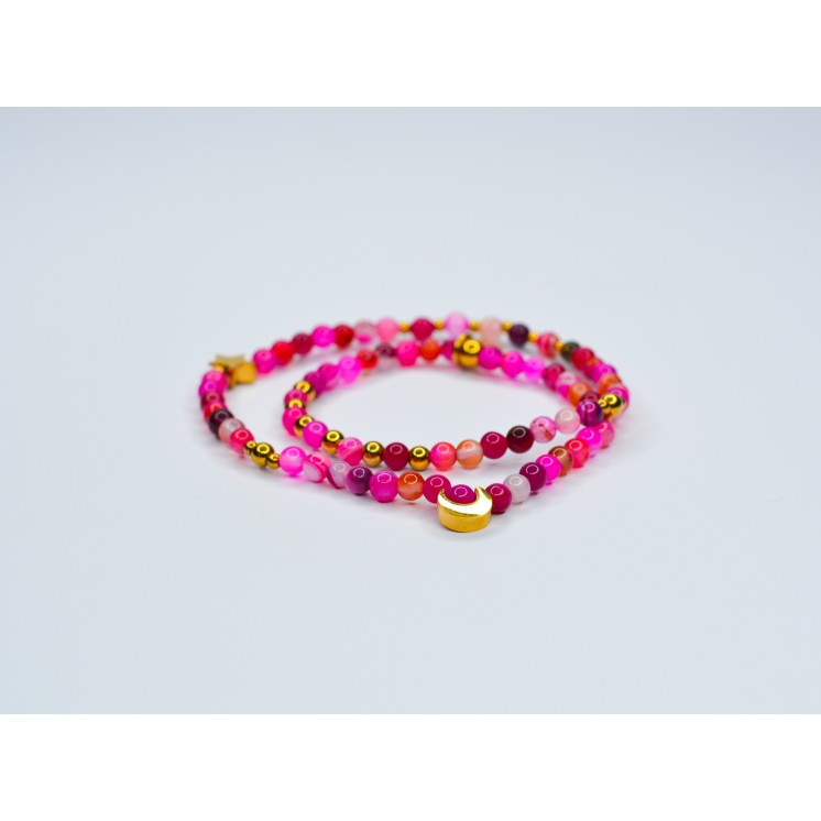 Bracelet LINA Double Agate Fushia rayée - Étoile et Lune