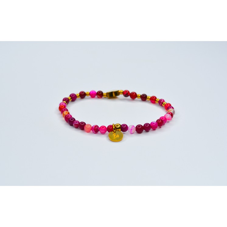 Bracelet LINA Simple Agate Fushia rayée - Coeur