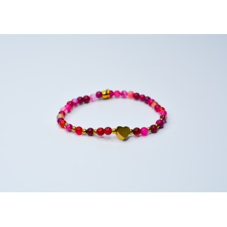 Bracelet LINA Simple Agate Fushia rayée - Coeur