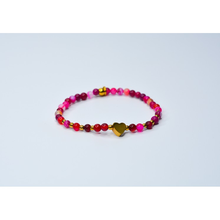 Bracelet LINA Simple Agate Fushia rayée - Coeur