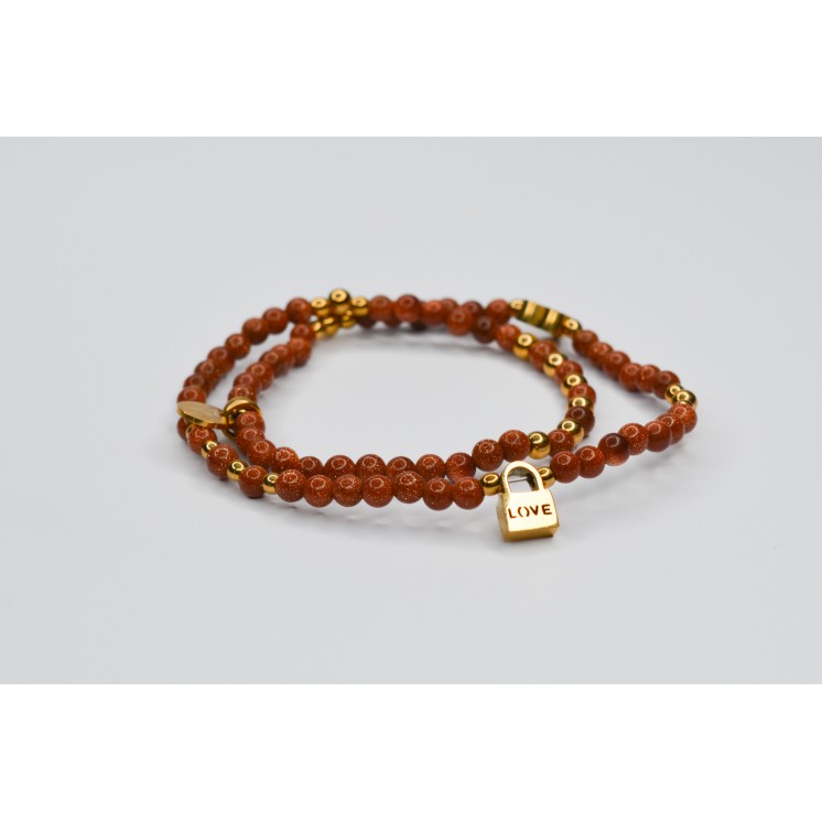 Bracelet LINA Double Sun Sandstone - Coeur et Cadenas