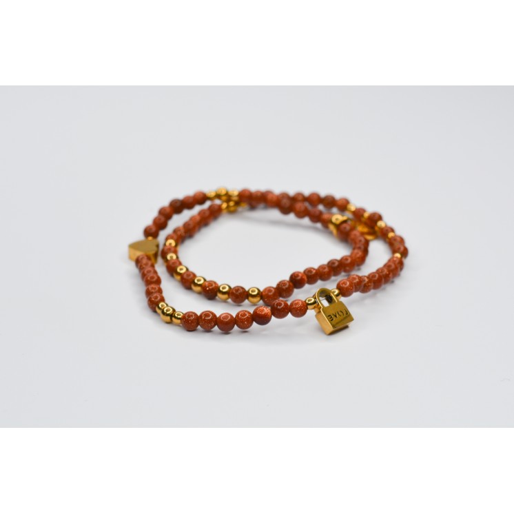 Bracelet LINA Double Sun Sandstone - Coeur et Cadenas