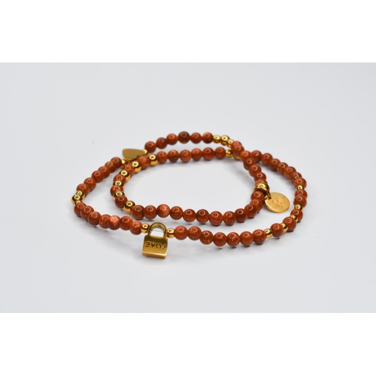 Bracelet LINA Double Sun Sandstone - Coeur et Cadenas