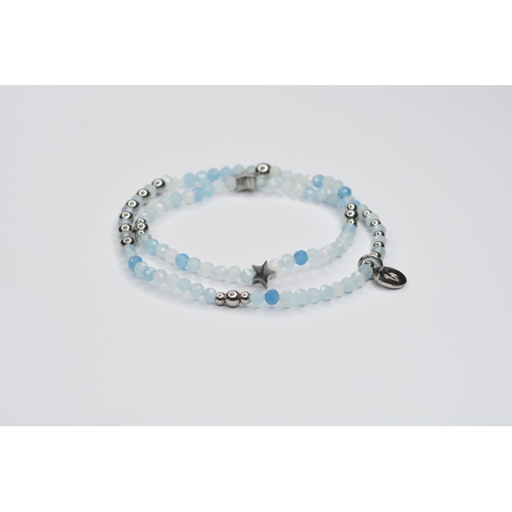 Bracelet LINA Double Aigue-Marine - Étoile et Papillon