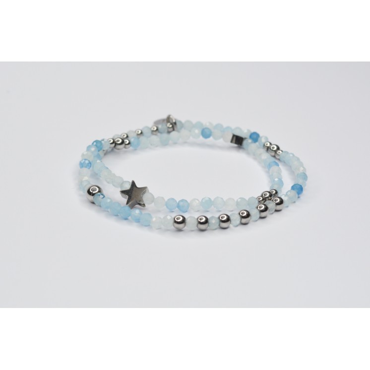 Bracelet LINA Double Aigue-Marine - Étoile et Papillon