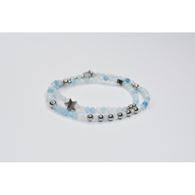 Bracelet LINA Double Aigue-Marine - Étoile et Papillon