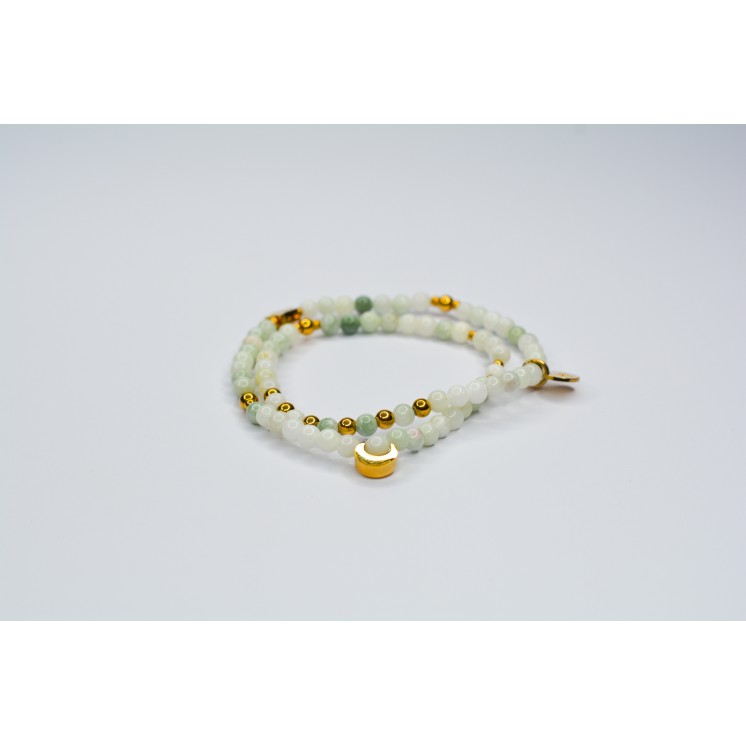 Bracelet LINA Double Jade de Birmanie - Etoile et Lune