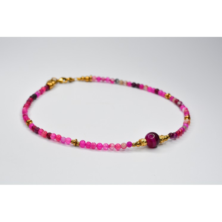 Collier EMY 1B Agate Fushia rayée