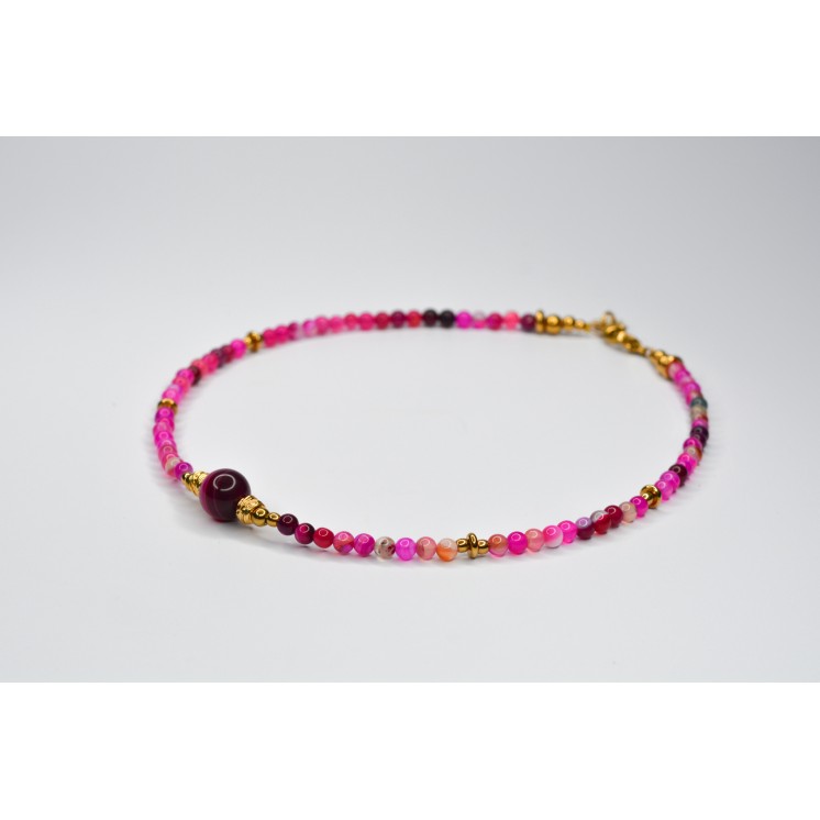 Collier EMY 1B Agate Fushia rayée