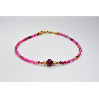 Collier EMY 1B Agate Fushia rayée