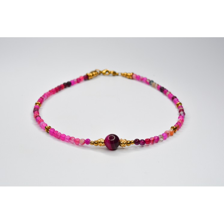 Collier EMY 1B Agate Fushia rayée