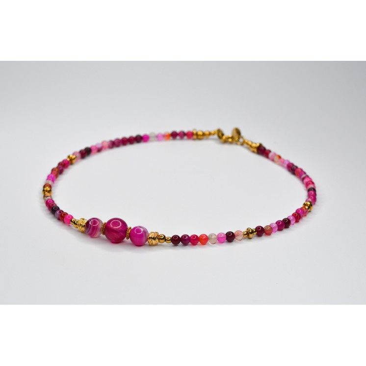 Collier EMY 3B Agate Fushia rayée