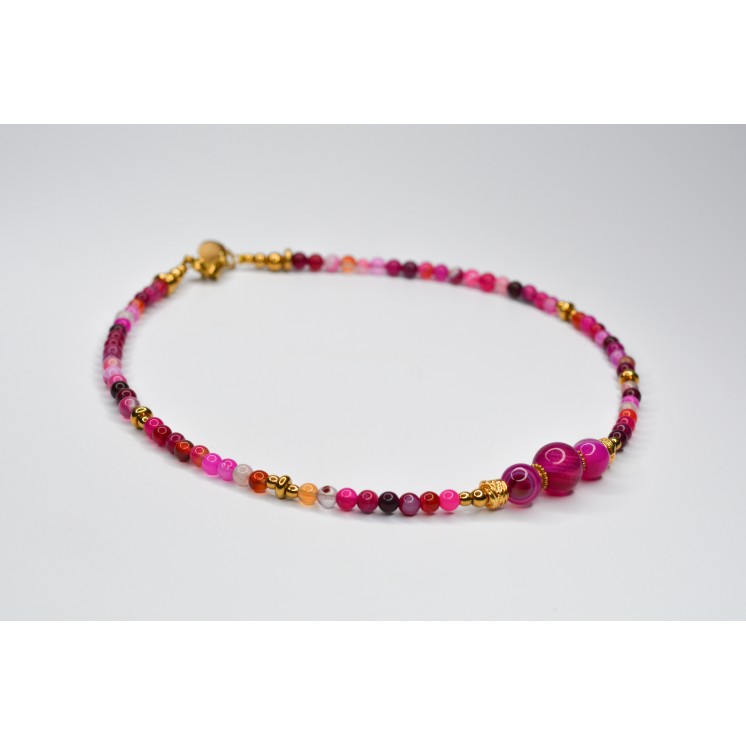 Collier EMY 3B Agate Fushia rayée