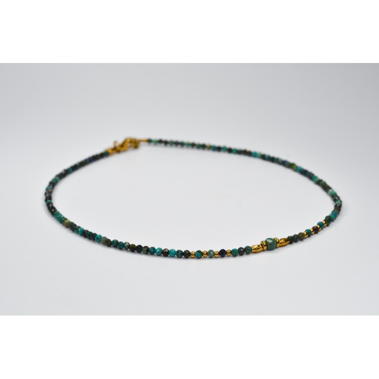 Collier ROSE Chrysocolle - Perles Naturelles à Facettes 39cm