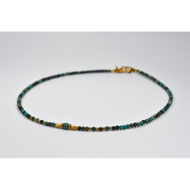 Collier ROSE Chrysocolle - Perles Naturelles à Facettes 39cm