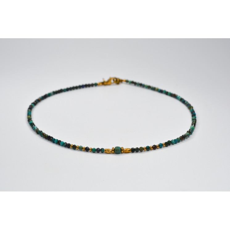Collier ROSE Chrysocolle - Perles Naturelles à Facettes 39cm
