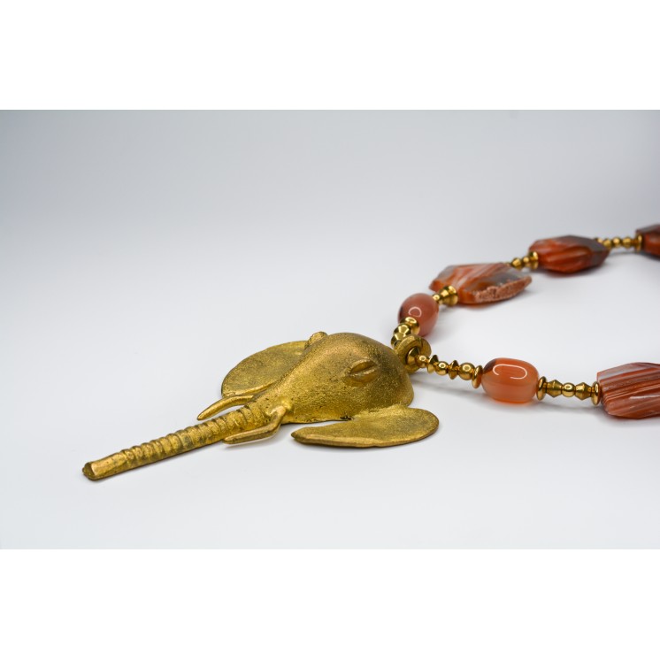 Collection Ethnique - TÊTE D'ÉLÉPHANT AGATE RAYÉE ORANGE