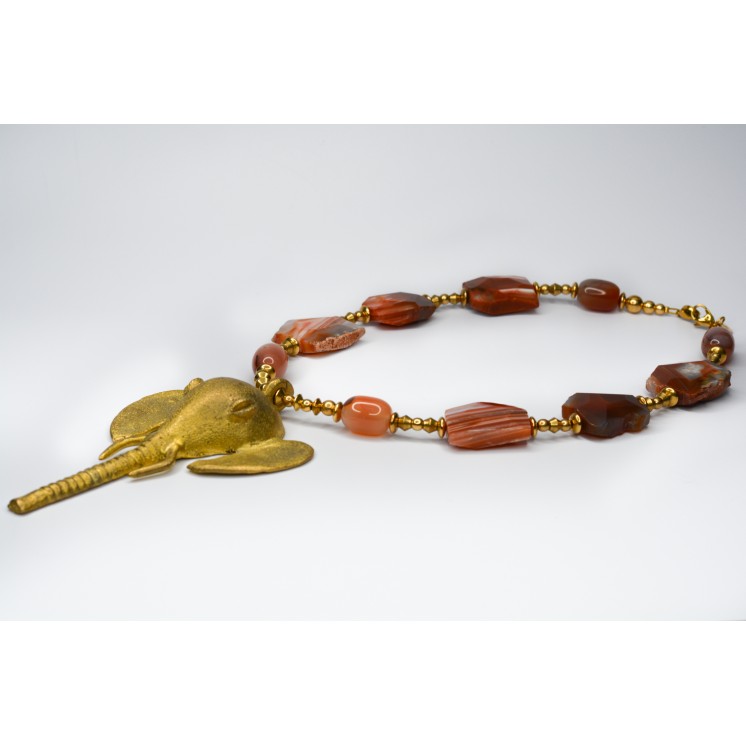 Collection Ethnique - TÊTE D'ÉLÉPHANT AGATE RAYÉE ORANGE