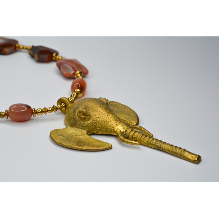 Collection Ethnique - TÊTE D'ÉLÉPHANT AGATE RAYÉE ORANGE
