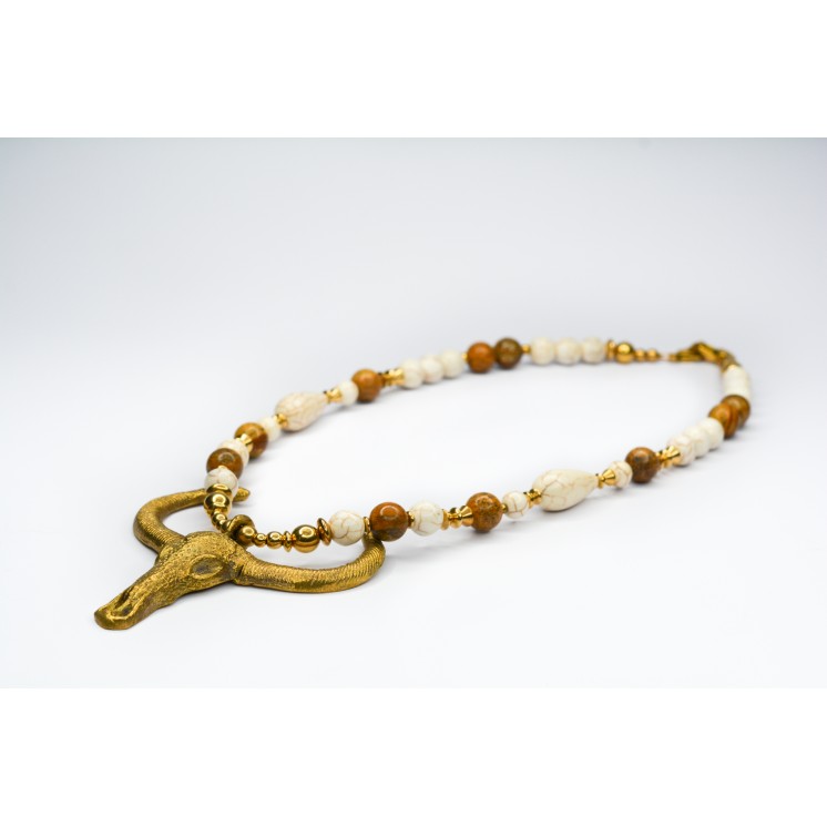 Collection Ethnique - TÊTE DE BUFFLE HOWLITE ET JASPE PAYSAGE