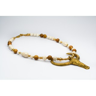 Collection Ethnique - TÊTE DE BUFFLE HOWLITE ET JASPE PAYSAGE