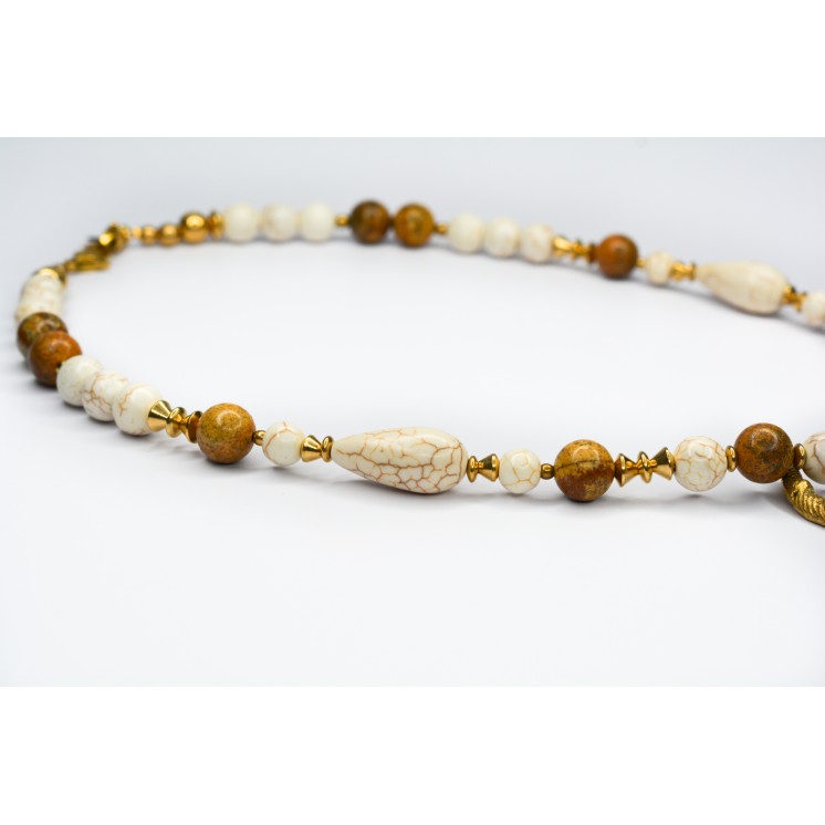 Collection Ethnique - TÊTE DE BUFFLE HOWLITE ET JASPE PAYSAGE