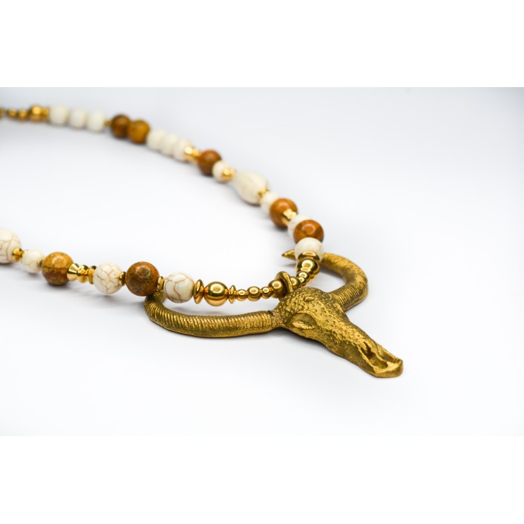 Collection Ethnique - TÊTE DE BUFFLE HOWLITE ET JASPE PAYSAGE