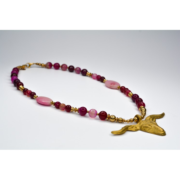 Collection Ethnique - TÊTE DE BELIER AGATE FUCHSIA