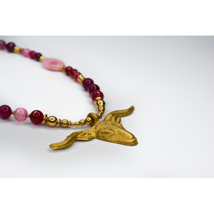 Collection Ethnique - TÊTE DE BELIER AGATE FUCHSIA