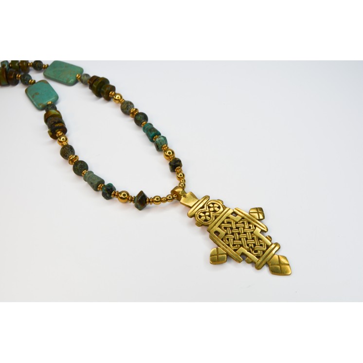 Collection Ethnique - CROIX ETHIOPIENNE TURQUOISE AFRICAINE