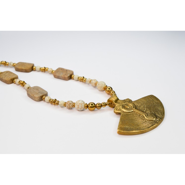 Collection Ethnique - EVENTAIL HOWLITE ET CORAIL FOSSILE