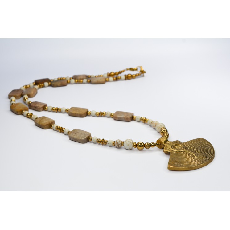 Collection Ethnique - EVENTAIL HOWLITE ET CORAIL FOSSILE