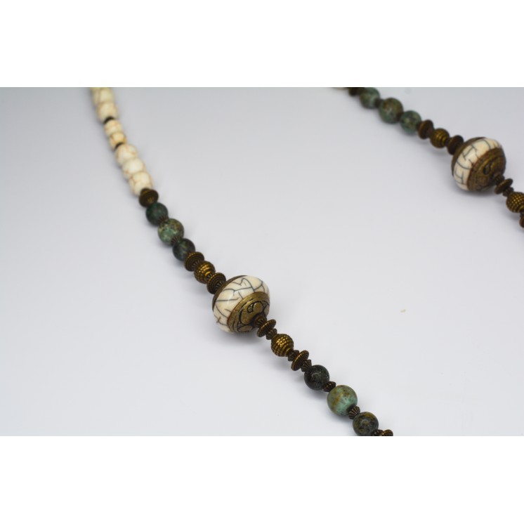 Collection Ethnique - BOUDDHA GM HOWLITE ET TURQUOISE AFRICAINE